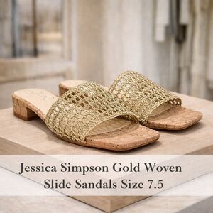 Jessica Simpson Gold Woven Slide Sandals Cork Footbed Size 7.5